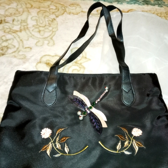 FLORAL-DRAGONFLY TOTE BAG - Picture 3 of 5